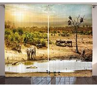 ABAKUHAUS Girafe Rideaux, African Safari Wildlife, Décoration Intérieure Accent Lot de 2 Panneaux, 280x225, Brun Sable