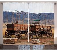 ABAKUHAUS Grange en Bois Wagon Wheel Rideaux, Western Style, Décoration Intérieure Accent Lot de 2 Panneaux, 280x260, Blanc Brun