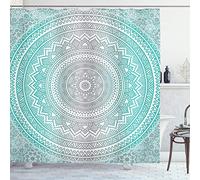 ABAKUHAUS Gray et Aqua Rideau de Douche, Tribe Mandala, Tissu Ensemble de Décor de Salle de Bain avec Crochets, 175 cm x 180 cm, Aqua Gris