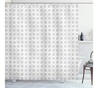 ABAKUHAUS Gris et Blanc Rideau de Douche, Motif Ovale Rond, Tissu Ensemble de Décor de Salle de Bain avec Crochets, 175 cm x 220 cm, Gris et Blanc