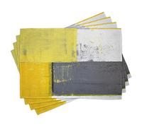 ABAKUHAUS Gris et Jaune Lot de Sets de Table en 4 pièces, Pâle carrés Jaunes, Tissu Lavable pour Salle à Manger et Cuisine, 30 cm x 45 cm, Gris Jaune