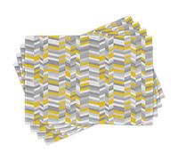 ABAKUHAUS Gris et Jaune Sets de Table, Motif géométrique Vintage années 60, Motif Chevrons Zigzag, Décoration de Table en Tissu Grand Teint pour la Salle à Manger et la Cuisine, Gris Jaune