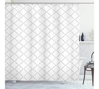 ABAKUHAUS Gris Rideau de Douche, Motif Monochrome Damas, Tissu Ensemble de Décor de Salle de Bain avec Crochets, 175 cm x 180 cm, Blanc Gris