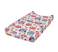 ABAKUHAUS hiboux Housse de Matelas à Langer pour Bébé, Enfance heureuse moderne, Housse Douce pour Matelas à Langer avec Trous, Orange Fuchsia Écume