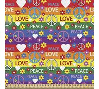 ABAKUHAUS Hippie Tissu au Mètre, Coeur Icône de la paix festive, de haute qualité décoratif ameublement textile à la maison, 2m (148x200cm), rouge violet
