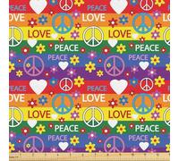 ABAKUHAUS Hippie Tissu au Mètre, icône de la paix du cœur festif, magnifiquement tissé pour Tissus D'ameublement et Accessoires pour la maison, 1m (148x100cm),rouge violet