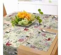ABAKUHAUS Hiver Imprimer Chemin de Table napperons 4 pièces, Fleurs de Noël cerf, Lignes Zebra Sauvages, Rectangulaire Décoratif pour Salle à Manger, 40 cm x 180 cm, Vert Olive Vert Clair