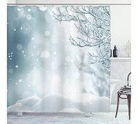 ABAKUHAUS Hiver Rideau de Douche, Temps d'arbre de Noël de Neige, Tissu Ensemble de Décor de Salle de Bain avec Crochets, 175 cm x 240 cm, Bleu Ardoise Blanc