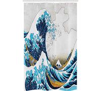 ABAKUHAUS Hokusai Rideau de Douche Stalle, Oceanic Vague de Kanagawa, Ensemble de Salle de Bain en Tissu en Crochets, 120 x 180 cm, Multicolore