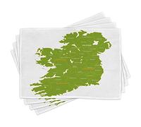 ABAKUHAUS Irlande Carte Lot de Sets de Table en 4 pièces, Graphics Information, Tissu Lavable pour Salle à Manger et Cuisine, 30 cm x 45 cm, Orange Lime Green Blanc