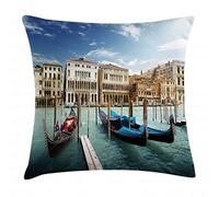ABAKUHAUS Italien Housse d'oreiller, Gondoles Lagune de Venise, en Tissu résistant à la saleté et à l'eau, 50 x 50 cm, Vert Amande Sable Marron