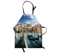 ABAKUHAUS Italien Tablier, Gondoles Lagune de Venise, Produit Unisexe avec Col Réglable pour Cuisine et Jardinage, Vert Amande Sable Marron