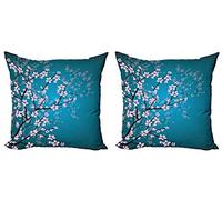 ABAKUHAUS Japonais Lot de Housses de Coussin en 2 pièces, Motif Sakura Bloom, Impression Numérique Recto-Verso Zippée, 45 cm x 45 cm, Essence Bleu pâle Rose