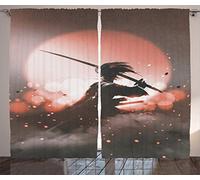 ABAKUHAUS Japonais Rideaux, Samurai Japon, Décoration Intérieure Accent Lot de 2 Panneaux, 280 x 175 cm, Saumon Terre d'ombre Brun