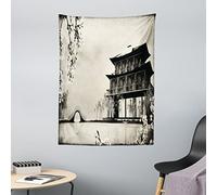 ABAKUHAUS Japonais Tapisserie, Paysage d'Extrême-Orient, Couleurs sans décoloration, 110 x 150 cm, Noir Beige
