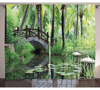 ABAKUHAUS Jardin de la Paix Rideaux, Parc en Chine du Sud, Décoration Intérieure Accent Lot de 2 Panneaux, 280 x 245 cm, Gris Marron Vert