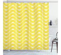 ABAKUHAUS Jaune et Blanc Rideau de Douche, Les Courbes rétro, Tissu Ensemble de Décor de Salle de Bain avec Crochets, 175 cm x 180 cm, Jaune Blanc