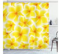 ABAKUHAUS Jaune Rideau de Douche, Plumeria Fleur Fleurs, Tissu Ensemble de Décor de Salle de Bain avec Crochets, 175 cm x 220 cm, Jaune et Blanc