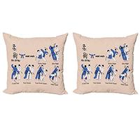 ABAKUHAUS Jiu Jitsu Lot de Housses de Coussin en 2 pièces, Techniques de défense, Impression Numérique Recto-Verso Zippée, 60 cm x 60 cm, Fard à Joues Bleu et Noir