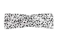 ABAKUHAUS La musique Bandeau, Sketchy Notes musicales et Melody Divertissement Beaux-Arts Pattern Theme, Serre-tête Féminin Élastique et Doux pour Sport et pour Usage Quotidien, Noir et blanc