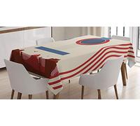 ABAKUHAUS La Musique Nappe, Country Music Guitar, Linge de Table Rectangulaire pour Salle à Manger Décor de Cuisine, 140 cm x 200 cm, Crème Rouge Bleu