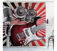 ABAKUHAUS La Musique Rideau de Douche, Old Vintage Haut-Parleur, Tissu Ensemble de Décor de Salle de Bain avec Crochets, 175 x 200 cm, Bordeaux Beige Gris