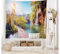 ABAKUHAUS La nature Décoration Murale, Cascade idyllique Lac, Tissage Mural pour Décoration d'Intérieur, 200 x 150 cm, Bleu et vert