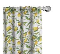 ABAKUHAUS La Nature Ensemble de 2 Panneaux de Rideaux, Lemon Woody Romantique, Traitement de Fenêtre Léger, 2 pièces 75 cm x 245 cm, Vert Blanc Jaune