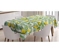 ABAKUHAUS La Nature Nappe, Arbre Blooming Citron, Impression D'ornement de Fleurs de Noël, Couleurs résistantes, Convient pour l'intérieur et l'extérieur, Lavable, Vert fougère Jaune écume de mer