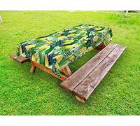 ABAKUHAUS La Nature Nappe Extérieure, Plantes Exotiques Vert Feuilles, Nappe de Table de Pique-Nique Lavable et Décorative, 145 cm x 265 cm, Yellow Green Forest