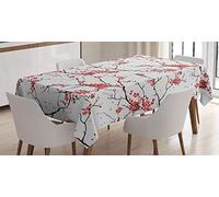 ABAKUHAUS La Nature Nappe, Windy Météo Avril, Linge de Table Rectangulaire pour Salle à Manger Décor de Cuisine, 140 cm x 170 cm, Corail Noir