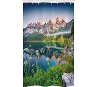 ABAKUHAUS La Nature Rideau de Douche Stalle, Alpes autrichiennes Montagne, Ensemble de Salle de Bain en Tissu en Crochets, 120 x 180 cm, Vert Bleu Blanc