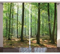 ABAKUHAUS La Nature Rideaux, Ferme de la forêt du Matin, Décoration Intérieure Accent Lot de 2 Panneaux, 280 x 225 cm, Marron Vert