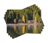 ABAKUHAUS Lake Tahoe Lot de Sets de Table en 4 pièces, Cornaline Bay Photo, Tissu Lavable pour Salle à Manger et Cuisine, 30 cm x 45 cm, Gris Orange Pâle