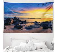 ABAKUHAUS Le Coucher du Soleil Tapisserie, Horizon Sky Beach View, Décoration Murale en Tissu pour la Chambre à Coucher Le Salon Le dortoir, 230 cm X 140 cm, Bleu Marigold