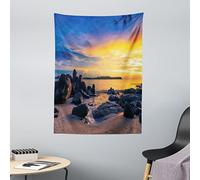 ABAKUHAUS Le Coucher du Soleil Tapisserie, Horizon Sky Beach View, Technologie numérique la Plus Moderne, 110 x 150 cm, Royal Blue Marigold
