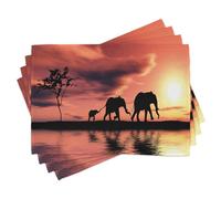 ABAKUHAUS l'éléphant Lot de Sets de Table en 8 pièces, Les Animaux Sauvages Safari, Tissu Lavable pour Salle à Manger et Cuisine, 30 cm x 45 cm, Blanc Rouge Gris