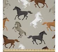 ABAKUHAUS Les chevaux Tissu au Mètre, Motif étalon Galloping, Tissu en Polyester Décoratif pour Rembourrage et Décoration d'Intérieur, 1M (148x100cm), Gris Brun