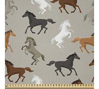 ABAKUHAUS Les chevaux Tissu au Mètre, Motif étalon Galloping, Tissu en Polyester Décoratif pour Rembourrage et Décoration d'Intérieur, 1M (148x100cm), Gris Brun