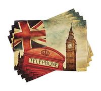 ABAKUHAUS Londres Sets de Table, Big Ben Angleterre Londres, Décoration de Table en Tissu Lavable pour Salle à Manger et Cuisine Impression numérique, Sépia Vermillon