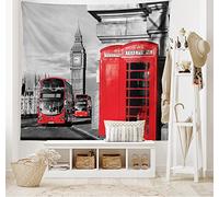 ABAKUHAUS Londres Tapisserie, London Retro Phone Booth, Décoration murale en tissu pour chambre à coucher salon dortoir, 230 x 140 cm, Rouge Gris