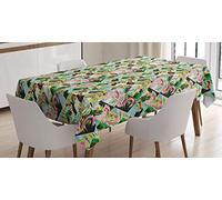 ABAKUHAUS Luau Nappe, Tropical Jungle Perroquets, Linge de Table Rectangulaire pour Salle à Manger Décor de Cuisine, 140 cm x 240 cm, Rose Vert