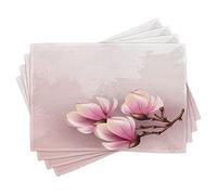 ABAKUHAUS Magnolia Lot de Sets de Table en 4 pièces, Pétales de Fleurs fragiles, Tissu Lavable pour Salle à Manger et Cuisine, 30 cm x 45 cm, Rose bébé Rose et Brown