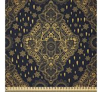 ABAKUHAUS Mandala Tissu au Mètre, Folklore Boho Paisley, Tissu en Microfibre Décoratif pour Textiles d’Art et d’Artisanat, 3M (230x300cm), Coca-Cola Gris Et Moutarde
