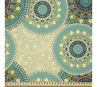 ABAKUHAUS Mandala Tissu au Mètre, Maroc Motifs, Tissu en Microfibre Décoratif pour Textiles d’Art et d’Artisanat, 3M (230x300cm), Beige Vert Teal