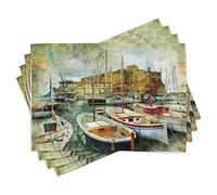 ABAKUHAUS Marin Lot de Sets de Table en 4 pièces, Bateaux à Naples, Tissu Lavable pour Salle à Manger et Cuisine, 30 cm x 45 cm, Multicolore