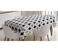 ABAKUHAUS Mid Century Nappe, Rétro Style Atome, Linge de Table Rectangulaire pour Salle à Manger Décor de Cuisine, 140 cm x 240 cm, Gris Pâle Noir Rouge