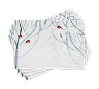 ABAKUHAUS Moderne Lot de Sets de Table en 4 pièces, Woods Bouvreuils, Tissu Lavable pour Salle à Manger et Cuisine, 30 cm x 45 cm, Gris Clair Blanc