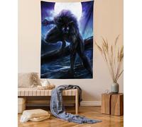 ABAKUHAUS Monde fantastique Tapisserie, Loup-garou yeux surréels, Décoration murale en tissu pour chambre à coucher salon dortoir, 110 x 150 cm, Violet bleu