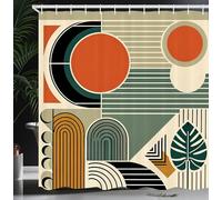 ABAKUHAUS Monstera Rideau de Douche, Formes Géométriques du Milieu du Siècle Style Boho Lignes, Material Resistente al Agua Durable Estampa Digital, 175 cm x 200 cm, Orange Brûlée Kaki Pâle